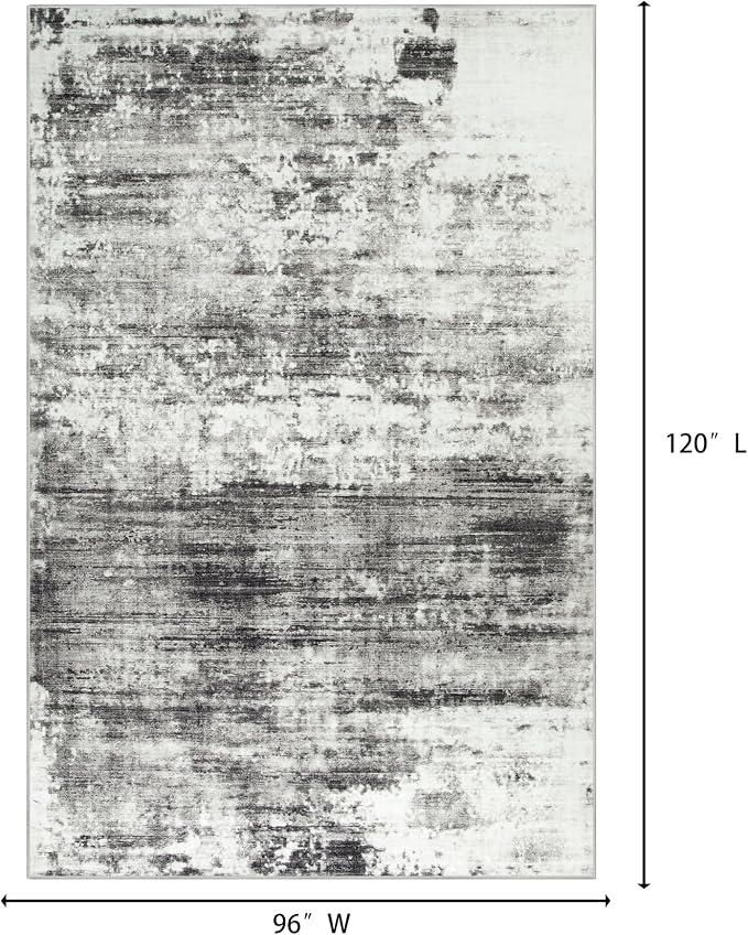 8x10 Area Rugs Washable Rug: Large Modern Abstract Living Room Rug Soft Anti-Skid Thin Carpet Indoor Floor Non-Shedding Carpets for Bedroom Dining Room Farmhouse Nursery Home Office Black Grey