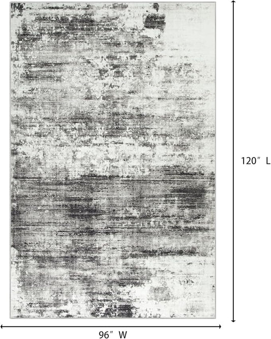 8x10 Area Rugs Washable Rug: Large Modern Abstract Living Room Rug Soft Anti-Skid Thin Carpet Indoor Floor Non-Shedding Carpets for Bedroom Dining Room Farmhouse Nursery Home Office Black Grey