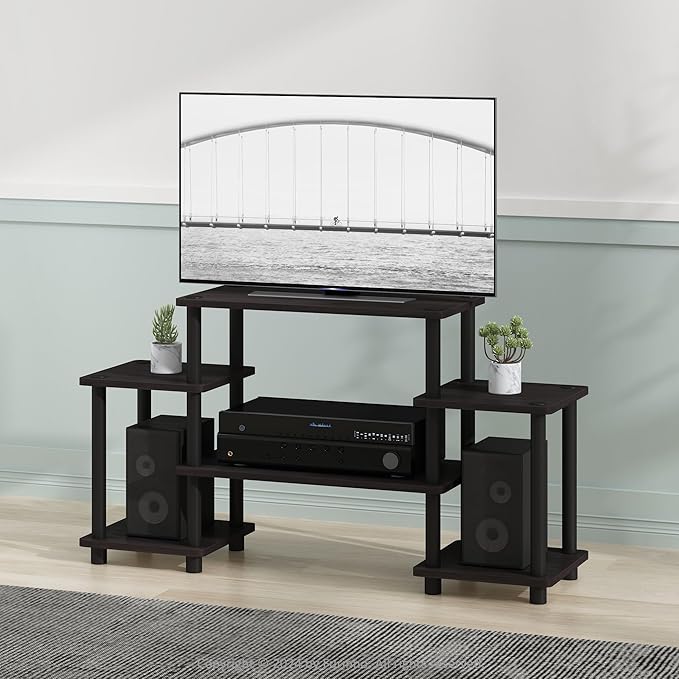 Furinno Turn-N-Tube No Tools Entertainment Center, Round, Square corner, Dark Walnut,11257DWN