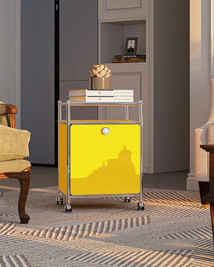 Simplink Matte Storage Cart with Flap Door, Large Capacity Storage Cart with Detachable Wheels, DIY Modern Home Furnishing, Great for Home, Office, Bedroom, Kitchen (Matt Yellow)