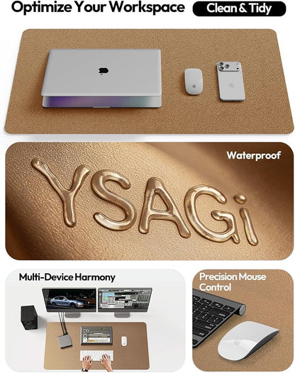 YSAGi Leather Desk Pad Protector, Office Desk Mat, Large Mouse Pad, Non-Slip PU Leather Desk Blotter, Laptop Desk Pad, Waterproof Desk Writing Pad for Office and Home (Shiny Bronze, 47.2" x 23.6")
