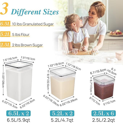 Vtopmart 10 PCS Flour and Sugar Storage Container, Large Airtight Food Canisters with Lids for Kitchen, Pantry Organization, BPA Free, Black