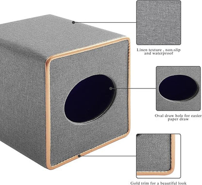 RHCSZ Linen Square Tissue Box Holder Cube Tissue Box Cover－Rosegold Leather Recorate,Napkin Holder Case Dispenser, Tissue Holders with Magnetic Bottom for Home Office Car Hotel Restaurant,Grey