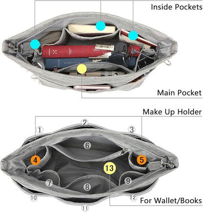 VANCORE Purse Bag Organizer Insert with 13 Pockets, Handbag and Tote Bag Inside Shaper with Zipper