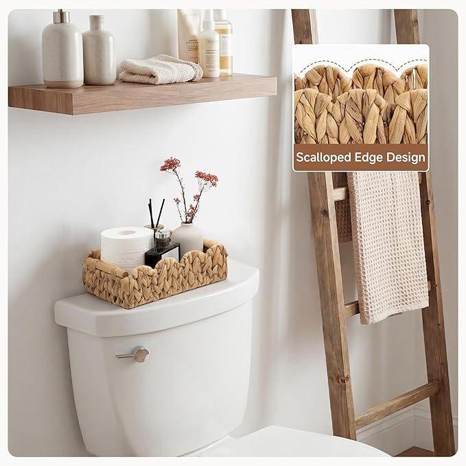 StorageWorks Toilet Paper Storage Basket, Living Room Organizers and Storage, Toilet Paper Basket with Wooden Handles, Small Water Hyacinth Scalloped Basket, Natural