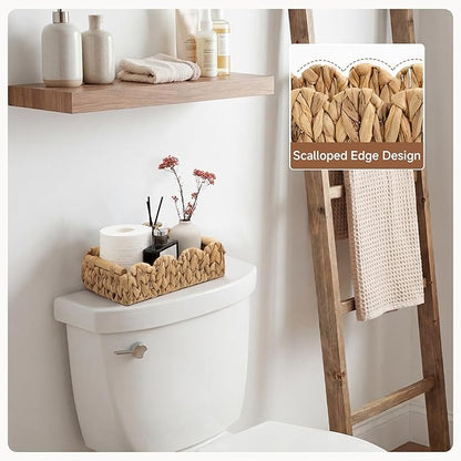 StorageWorks Toilet Paper Storage Basket, Living Room Organizers and Storage, Toilet Paper Basket with Wooden Handles, Small Water Hyacinth Scalloped Basket, Natural