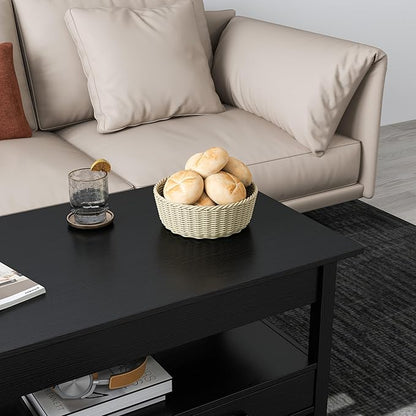 Panana Modern Coffee Table Lift Top Coffee Table with Drawers and Hidden Compartment, Tea Table with Wooden Lift Tabletop, for Living Room (Black)
