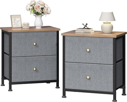 DUMOS Nightstand Small Dresser with 2 Fabric Drawers Side Tables Bedroom End Table Kids Bedside Storage Furniture for 20 inch Tall Night Stand for Closet, Entryway, College Dorm, Blue 2Pack