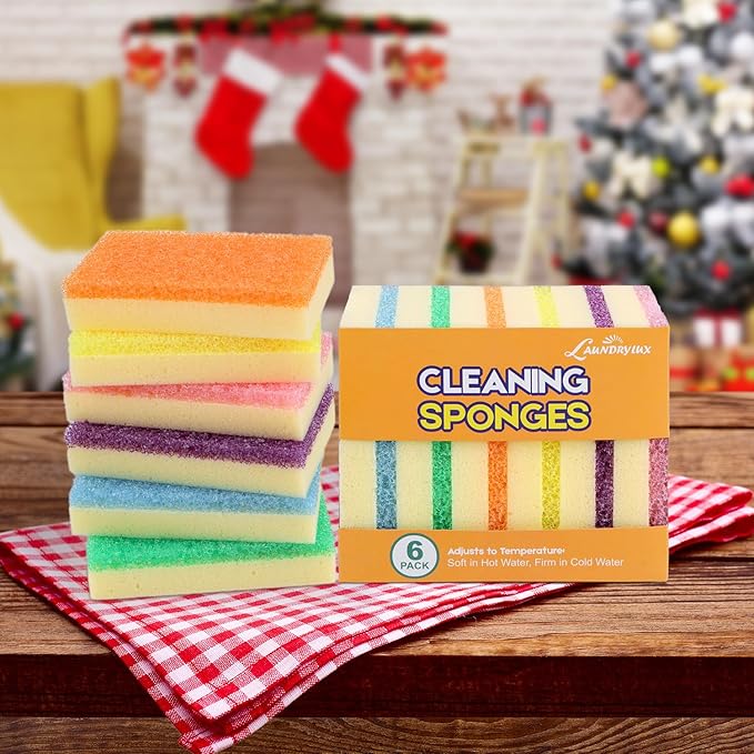 LAUNDRYLUX Scrub Sponge, Dual-Sided Temperature-Responsive Scrubber - Non-Scratch - Multipurpose Dish Sponges for Kitchens, Bathrooms, and Outdoor Use - 12 Pack