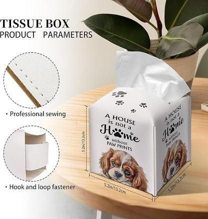 Grace Yonks Cute Cavalier King Tissue Box Cover Square, Cavalier King Dog Cube Case for Facial Tissues, 5.2" PU Leather(039)