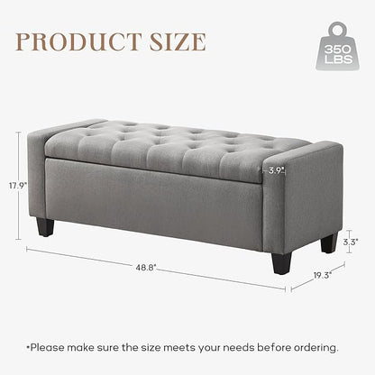Ottoman with Storage, 48.8" Fabric Storage Ottoman Bench with Hinge, Bedroom Bench, Upholstered Benches with Seating for Living Room, Entryway (Grey)