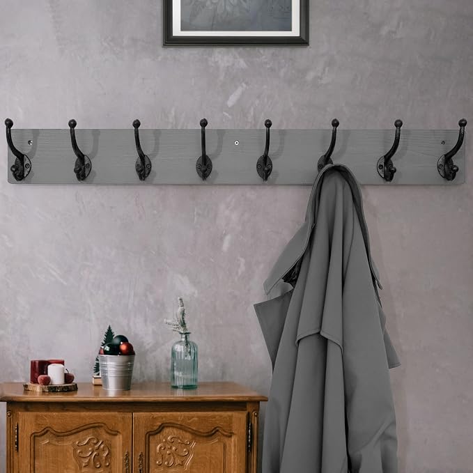 WEBI Rustic Coat Rack Wall Mount,35.43" Long 8 Cast Iron Coat Hooks Wall Mounted,Heavy Duty Wall Coat Hanger Hooks for Hanging Coats,Clothes,Gray