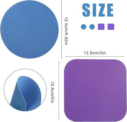 LUTER 4pcs Jar Opener, Rubber, Multi-function Silicone Bottle Opener for Seniors with Weak Hands Lid Cap Gripper Pads Kitchen Coasters Gadgets(blue round +purple square)