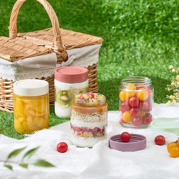 Danmu 16 oz Overnight Oats Containers with Lids,Meal Prep Containers 6 Pack,Mason Jars 16 oz with Lids for Snack,Overnight Oats,Yogurt,Parfait,Soup,Smoothies,Salad 100% Leak-proof Dishwasher Safe
