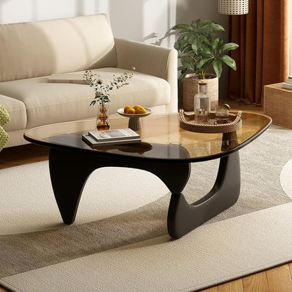 Coffee Table for Living Room Mid Century Modern Center Table with Glass Top and Wood, 36 Inch, Black Brown