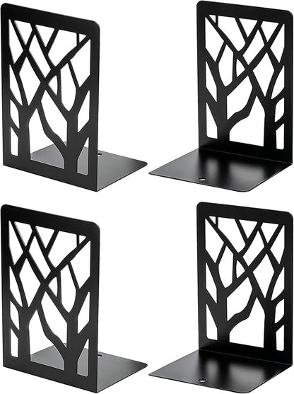MaxGear Book Ends Tree Design Modern Bookends for Shelves, Non-Skid Book Holder, Heavy Duty Metal Book Storage for Books/CDs, Decorative Book Stopper for Home, 7 x 4.7 x 3.5”, Black,2 Pair/4 Pieces