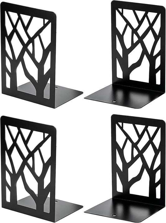 MaxGear Book Ends Tree Design Modern Bookends for Shelves, Non-Skid Book Holder, Heavy Duty Metal Book Storage for Books/CDs, Decorative Book Stopper for Home, 7 x 4.7 x 3.5”, Black,2 Pair/4 Pieces