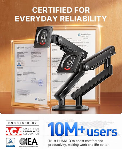 HUANUO FlowLift Pro Dual Monitor Mount for 13–32" Screens, MechaSpring Monitor Stand, Adjustable Monitor Arms for 2 Monitors with Tilt/Swivel/Rotation, Tool-Free VESA Mount, Max Load 19.8 lbs