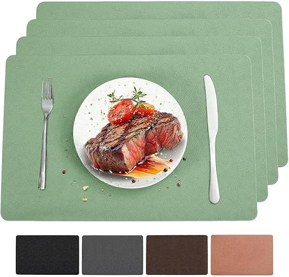 Vinyl Placemats Set of 4 Heat Resistant Easy Clean Non-Slip Place Mats for Dining Table Faux Leather Waterproof Stain Resistant Wipeable Washable PVC Table Mats(4, Green)