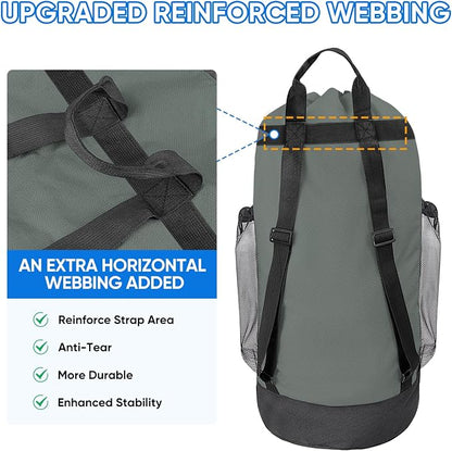 BALEINE 150L Laundry Bag Backpack, 900D Oxford Fabric Large Travel Laundry Bags with Shoulder Straps and 2 Mesh Pockets for College Dorm, Apartment, Laundromat (Dark Grey, 150L)