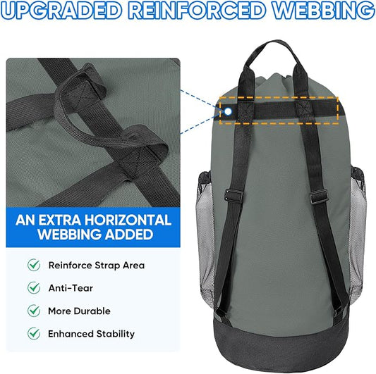 BALEINE 150L Laundry Bag Backpack, 900D Oxford Fabric Large Travel Laundry Bags with Shoulder Straps and 2 Mesh Pockets for College Dorm, Apartment, Laundromat (Dark Grey, 150L)
