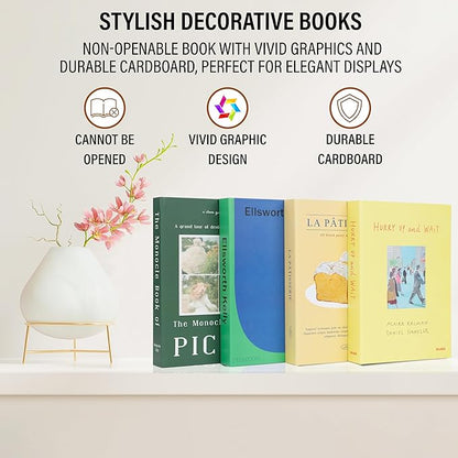 Nature Medium | 4 PCS Faux Decorative Books for Home Decor | Not Real Books (Cardboard Boxes) | Coffee Table, Shelf Styling & Modern Aesthetic Accent Pieces for Living Room, Office