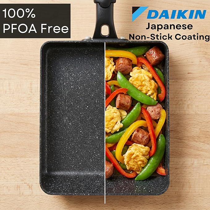 Tamagoyaki Pan - Japanese Egg Pan with Lid - Japanese Omelette Pan Rectangular - Rolled Omelet Nonstick Square Frying Pan - Tamago Cooking Pan Induction Compatible 7x6