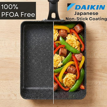 Tamagoyaki Pan - Japanese Egg Pan with Lid - Japanese Omelette Pan Rectangular - Rolled Omelet Nonstick Square Frying Pan - Tamago Cooking Pan Induction Compatible 7x6