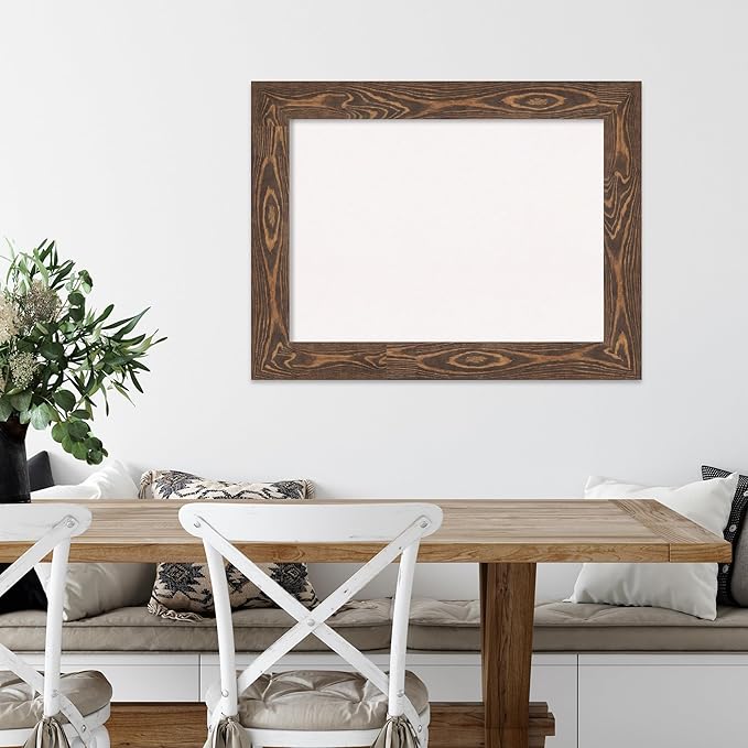 Amanti Art White Cork Board for Wall, 26x34 Vision Board with Brown Wood Frame, Medium Corkboard Office Decor for Home Organization, Rustic Farmhouse Corkboard Pinboard to display items for home
