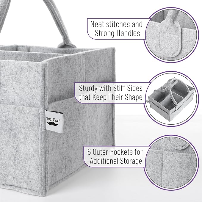 Mr. Pen- Baby Diaper Caddy Organizer, 2 Pack, Gray, Nursery Storage Bin and Car Organizer for Diapers and Baby Wipes