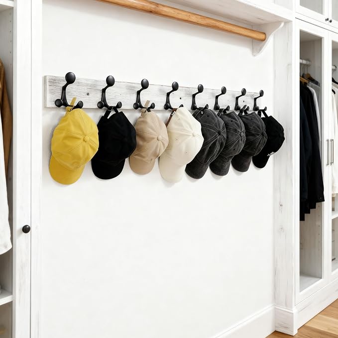 SKOLOO 43-Inch Wood Coat Rack Wall Mount with 8 Triple Hooks - Ideal for Family Entrances, Classrooms, and Pet Supplies Storage - Perfect Coat Hooks for Wall,Distressed White Wash, Pack of 2