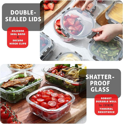 Nestl 24pc Glass Storage Containers with Lids, 12 Glass Food Storage Containers with 12 Airtight Lids for Pantry & Kitchen, Meal Prep Containers for Lunch, Oven Microwave & Dishwasher Safe, Gray