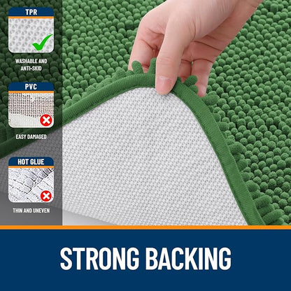 OLANLY Bathroom Rugs 36x24, Extra Soft Absorbent Chenille Bath Rugs, Rubber Backing Quick Dry, Machine Washable Bath Mats for Bathroom Floor, Tub and Shower, Home Decor Accessories, Olive Green