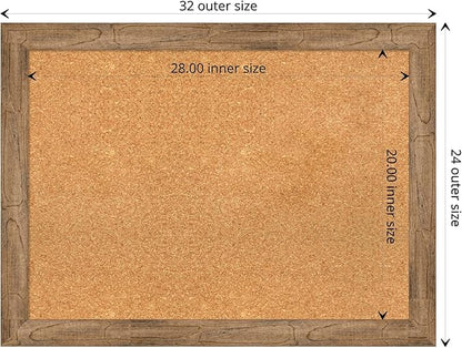 Amanti Art Natural Cork Board for Wall, 24x32 Vision Board with Brown Wood Frame, Medium Corkboard Office Decor for Home Organization, Rustic Farmhouse Corkboard Pinboard to display items for home