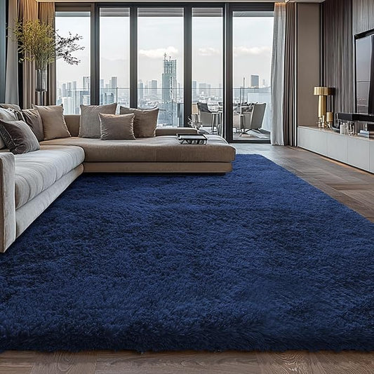 Shag Area Rugs for Bedroom Living Room,6X9 Ultra Soft Fluffy Area Rugs for Dorm,Indoor Carpet Plush Rugs for Living Room Home Decor,Navy Blue