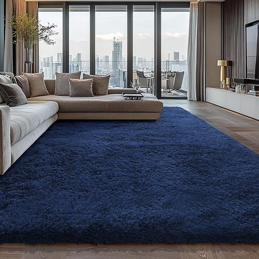 Shag Area Rugs for Bedroom Living Room,5X8 Ultra Soft Fluffy Area Rugs for Dorm,Indoor Carpet Plush Rugs for Living Room Home Decor, Navy Blue