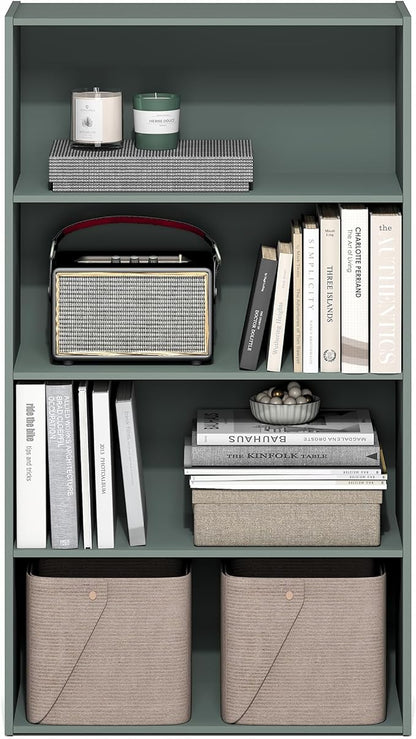 Furinno PASIR Book Shelf, 4-Tier Bookshelf, Bookcase, 9.4" x 23.6" x 41.7", for Living Room, Bedroom, Home Office, Sage Green