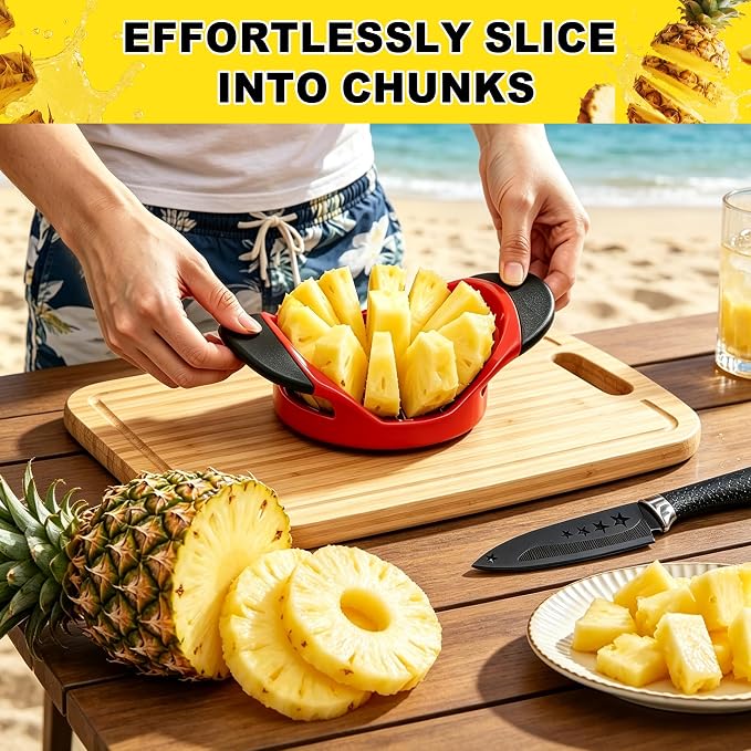 Pineapple Corer and Slicer Tool, Stainless Steel Pineapple Cutter and Corer Set, [Upgraded, Reinforced, Thicker Blade],Fruit Slicer Kitchen Gadget for Diced Pineapple Rings