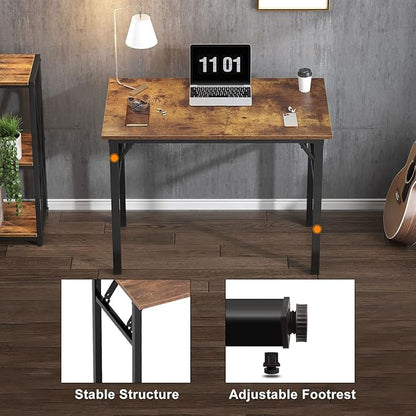 Need Folding Computer Desk - 31.5 Inch Foldable Office Writing Work Study Kids Student Teacher Home Bedroom Table for Small Space, Rustic Brown