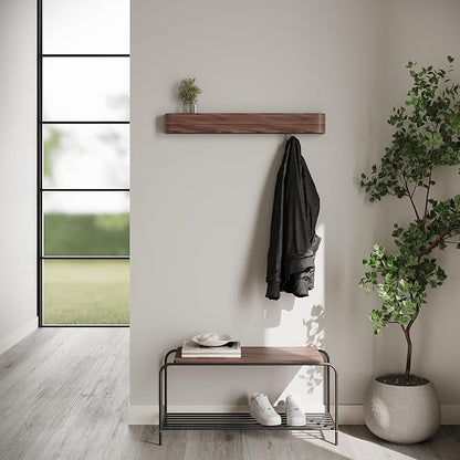 Kazai. Wall-Mounted Coat Rack 'Toke' - Modern Design with Hidden Wall Hooks - Solid Wood Veneer Panel Hanger - Walnut