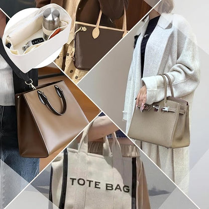 Purse Organizer Insert, Satin Tote Bag Organizer with 8 Sizes, Handbag Dividers for Inside Purse, Compatible with Longchamp, Neverful, 25C Hobo and More Bags（Medium,Craie）