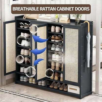 7-Tier Bamboo Shoe Cabinet,Shoe Storage Cabinet with Doors, 36-40 Pairs Freestanding Shoes Cabinet Organizer, Large Shoe Cabinet for Entryway, Hallway, Living Room