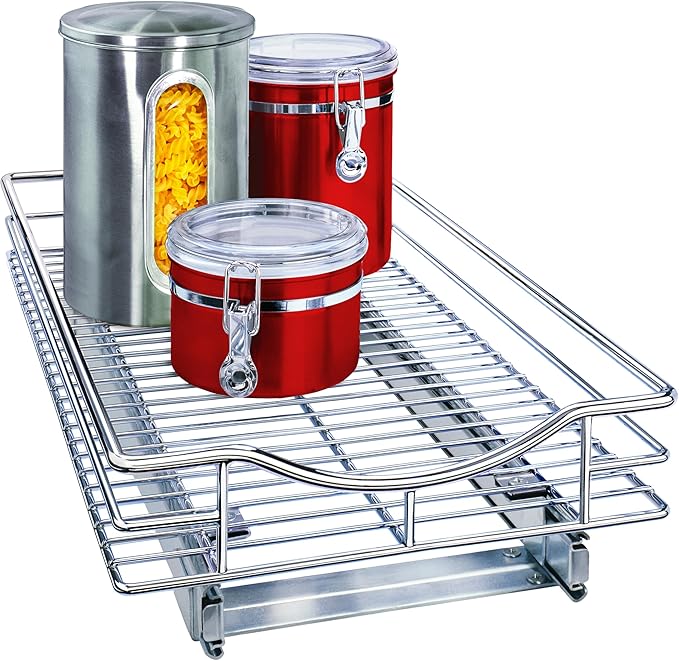 LYNK PROFESSIONAL® Pull Out Cabinet Organizer, 11" x 18" Slide Out Cabinet Organizer Pull Out Drawer – Pull Out Shelves for Kitchen Cabinets – Under Sink Organizers - Lifetime Ltd. Warranty, Chrome