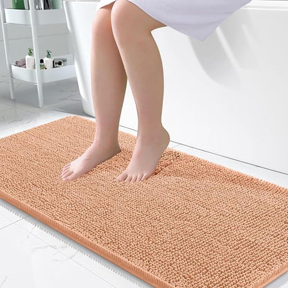 OLANLY Large Bathroom Rugs 50x30, Extra Soft Absorbent Chenille Bath Rugs, Rubber Backing Quick Dry, Machine Washable Bath Mats for Bathroom Floor, Tub and Shower, Home Decor Accessories, Peach