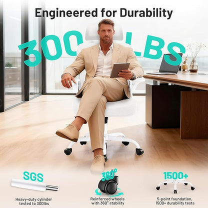 Office Chair - Ergonomic Desk Chair Breathable Mesh Chair with 2D Headrest & Adjustable Lumbar Support - Executive High Back Rolling Swivel Computer Gaming Chair with Wheels Flip-up Armrests