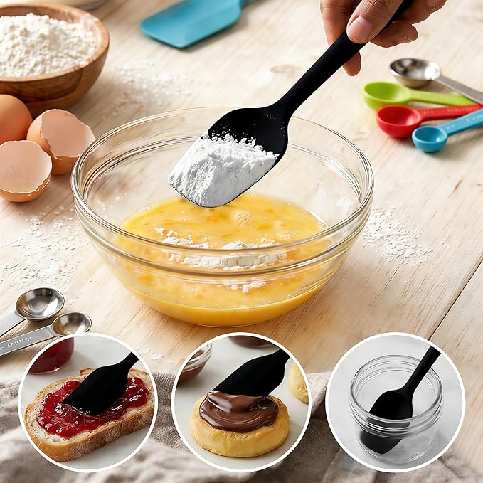 5 Pieces Silicone Spatula Set BPA Free Non Stick Rubber Spatula Heat Resistant Set Ideal for Baking Cooking Mixing Dishwasher Safe Kitchen Tools Black