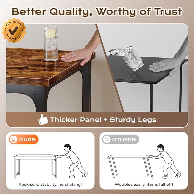 Huuger 63 x 31.5 inch Desk with Power Outlets & USB-C, 0.95 Inch Thicker Desktop, Robust Metal Tubes, Deep Computer Desk, Heavy Duty Office Desk, for Home Office, Rustic Brown