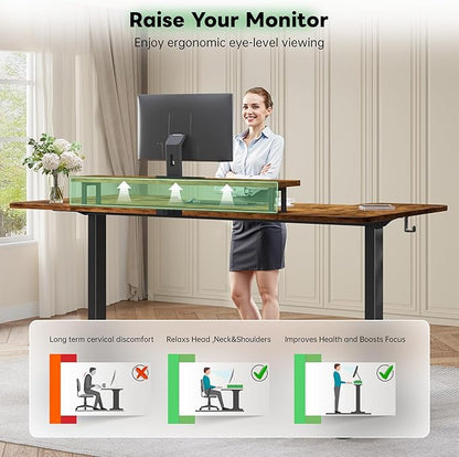EnHomee 71 Inch Standing Desk Adjustable Electric with Monitor Stand, Computer Desk with Power Strip, Memory Height Home Office Desk for Home and Study Room, Rustic Brown
