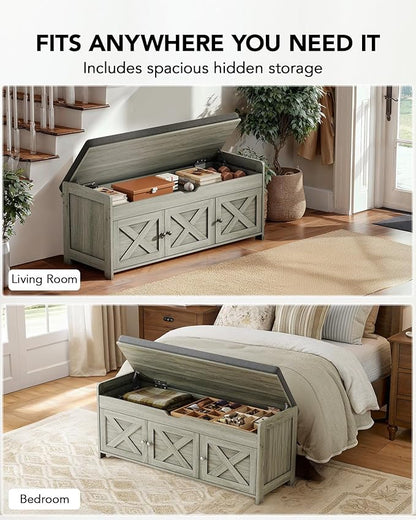 Amada Shoe Bench, 39.4” Entryway Bench with Cushioned Seat & Lift Top Storage, Adjustable Shelf, 300 lbs Capacity, 2-Tier Storage Bench with Shoe Rack for Entryway, Bedroom, Gray