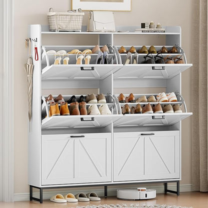 Shoe Cabinet Storage for Entryway, Shoe Storage Cabinet with 6 Flip Drawers, Freestanding Narrow Shoe Rack Organizer with Metal Legs for Foyer, Hallway, White